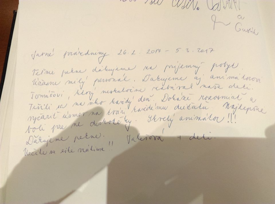 5.3.2017 Kniha návštev - hotel Residence Donovaly