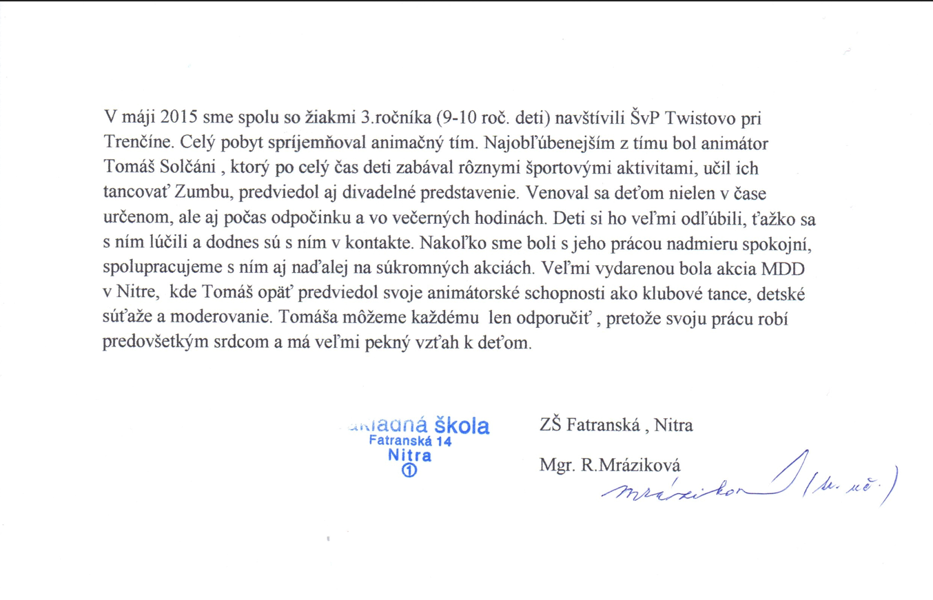 Pracovné hodnotenie - ZŠ Fatranská, Nitra
